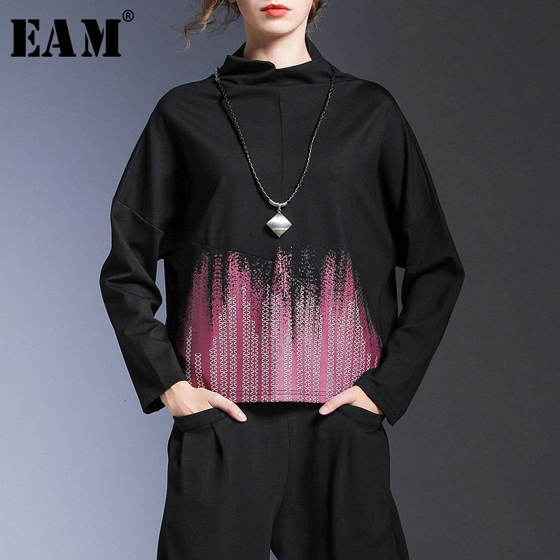 

[EAM] Loose Fit Pattern Print Oversized Sweatshirt New Stand Collar Long Sleeve Women Big Size Fashion Spring Autumn 2020 1H691