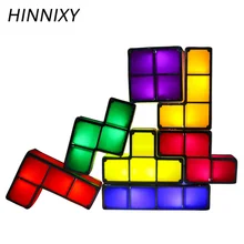 Новинка Hinnixy Tetris Puzzle Light Стекируемый светодиодный прикроватный декор для детей освещение 3D Ретро игра башня лампа красочный кирпич DIY игрушки