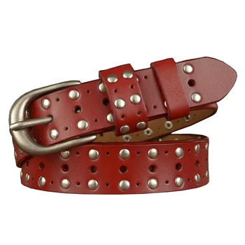 

Western Rivet Hollow Out Design Leather Women Belt Fashion Jeans Causal Pants Women Belt