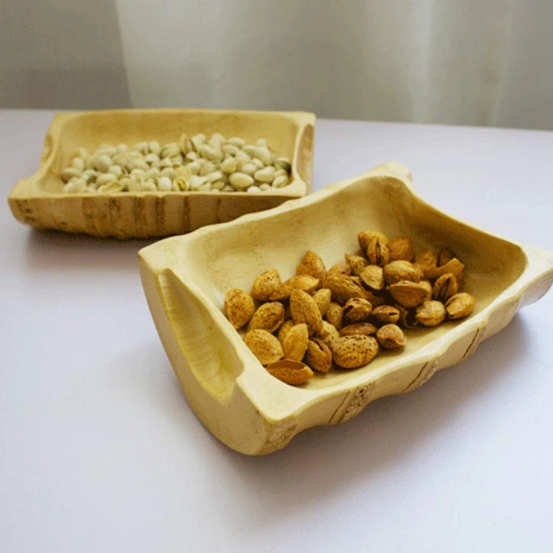 ABUI-Bamboo Root Carving Fruit Plate Fruit Bowl Creative Snack Dish Living Room Home Dried Fruit Plate Coffee Table Wedding Cand