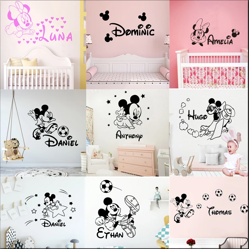 

Cartoon Personalized Custom Name Mickey Mouse Wall Sticker Decals Murals Poster For Kids Babys Room Decoration Bedroom Decor