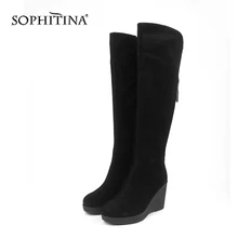 SOPHITINA/удобные ботинки с круглым носком; высококачественные замшевые ботинки на танкетке; модная однотонная обувь на молнии; новые женские ботинки ручной работы; SC435