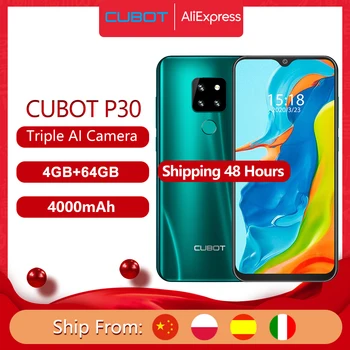 Перейти на Алиэкспресс и купить Смартфон Cubot P30 6,3 дюймэкран капли воды FHD+ 2340x1080p 4 Гб RAM + 64 ГБ ROM Памяти Android 9,0 Pie Система Helio P23 Телефон SONY AI задние тройные камеры Поддержка Распозна...