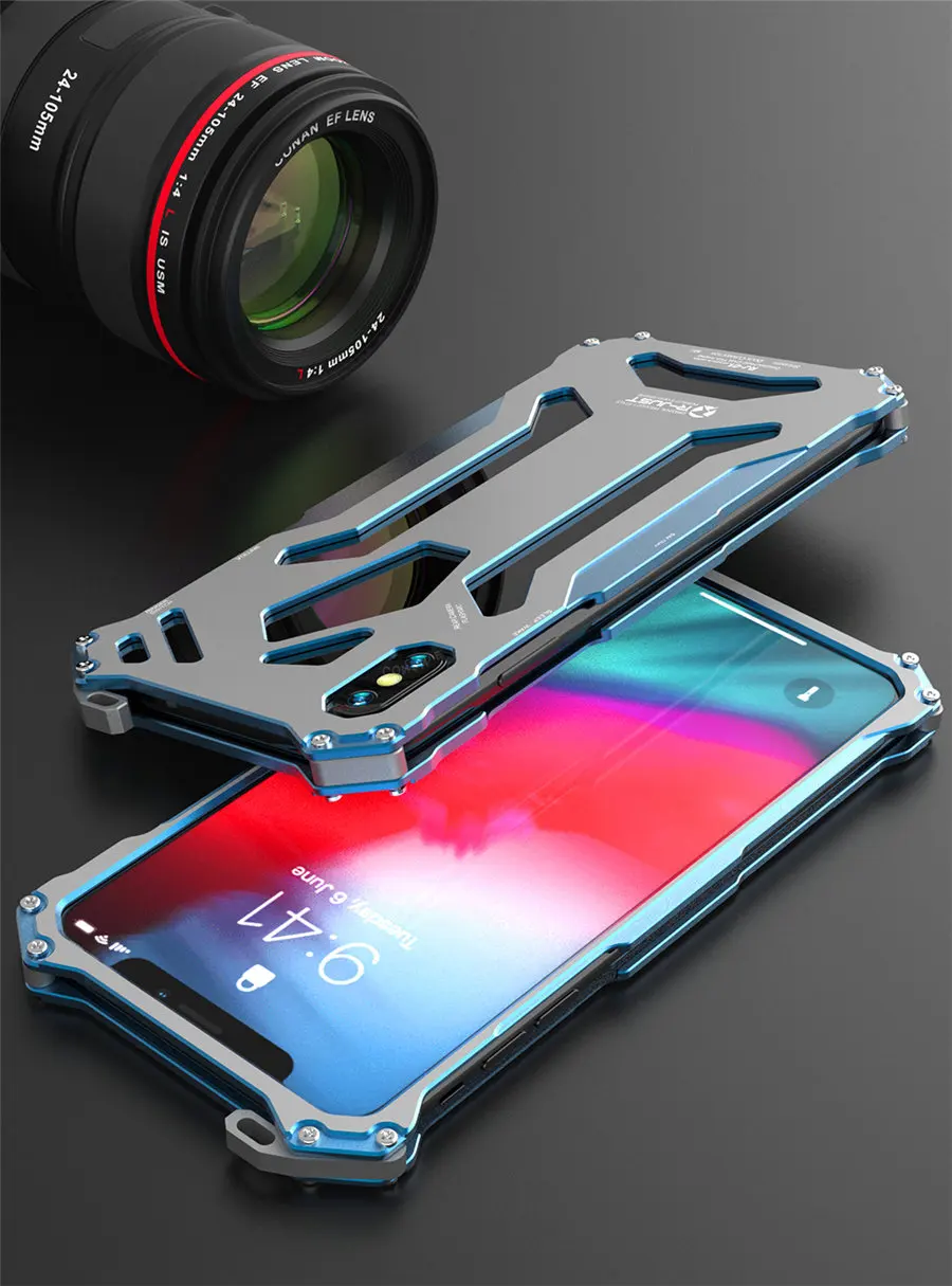 Крутой металлический чехол для телефона iPhone XS Max, чехол для iPhone XS, R-JUST, Гандам, алюминиевый чехол, Coque Capa Funda для iPhone XR - Цвет: Blue