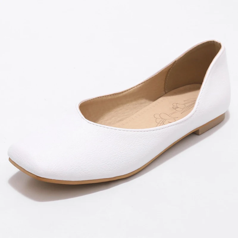 BYQDY/классические женские повседневные Свадебные офисные туфли с квадратным носком; женские туфли на плоской подошве; удобная женская обувь без застежки; большие размеры 34-50 - Цвет: White