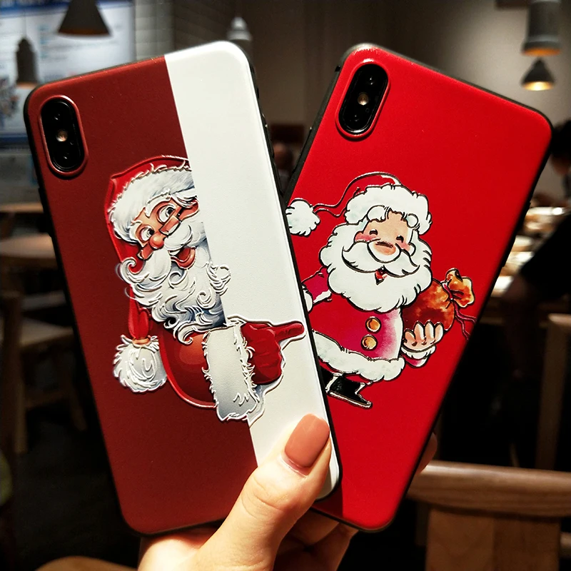 

Christmas Santa Claus Soft TPU 3D Emboss Relief Case For iPhone 11 Pro XR XS Max X 6 6S 7 8 Plus 5 5S SE Case Cover Fundas Coque