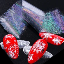 10 прозрачных огненных наклеек для ногтей, переводная фольга, Рождественский цветок, дизайн ногтей, слайдер, голографический, новогодний дизайн ногтей, маникюрный LE9018-1