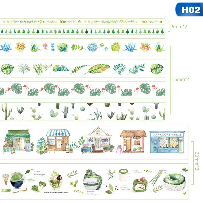 H02 8Pcs/Set Floral Cute Paper Masking Washi Tape Set Adhesive Tape DIY Scrapbooking Sticker Label Masking Tapes - Цвет: H02