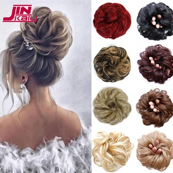 

JINKAILI Synthetic Flexible Hair Curly Bun Scrunchy Chignon Elastic Messy Wavy Scrunchies Wrap For Ponytail Extensions Women