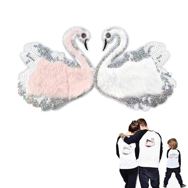 Плюшевая нашивка с блестками 310 мм логотип лебедя наклейки на одежду байкерские