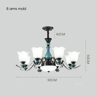 8 lights chandelier Винтажные стеклянные керамические светодиодные люстры Роскошная Керамическая люстра Ретро Железный стеклянный абажур Подвесная лампа для спальни столовой - Цвет абажура: 8 lights chandelier