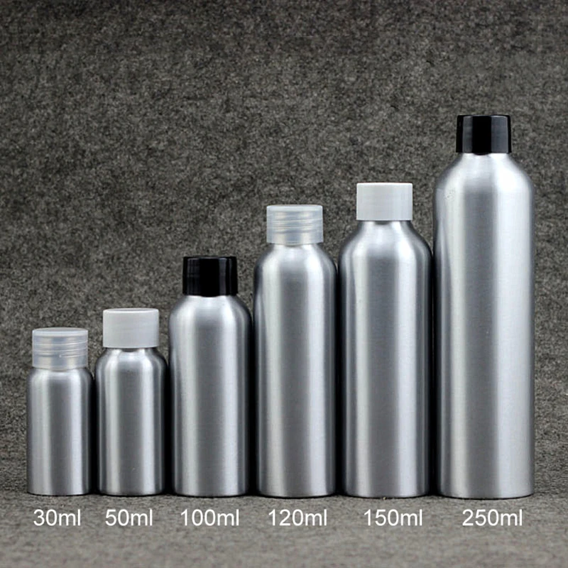 

30ml 50ml 100ml 120ml 150ml 250ml Silver Metal Bottle Makeup Water Packaging Cosmetic Toners Aluminum Container Free Shipping