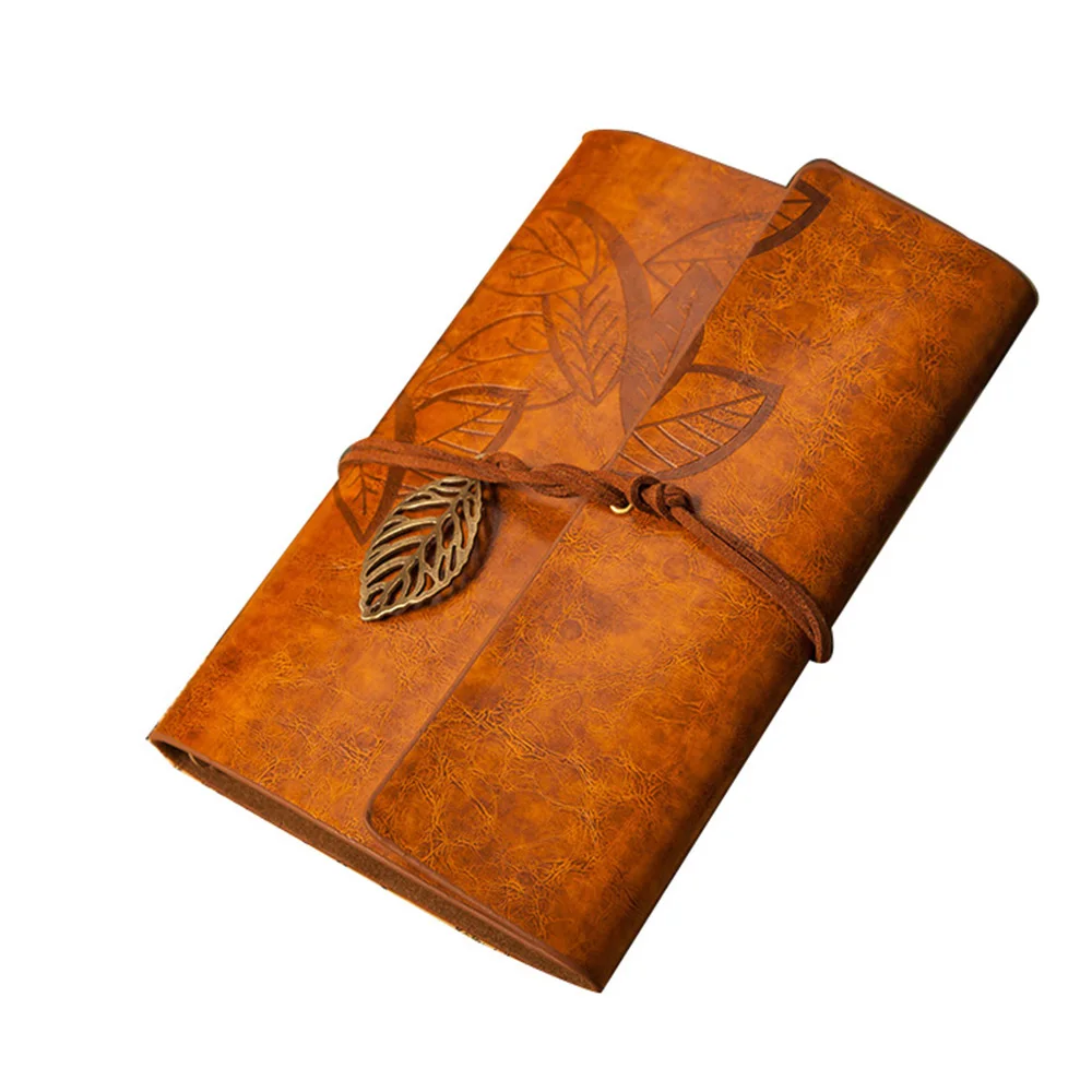 

Vintage Leaf Leather Cover Loose Leaf Blank Notebook Journal Diary Gift for Students