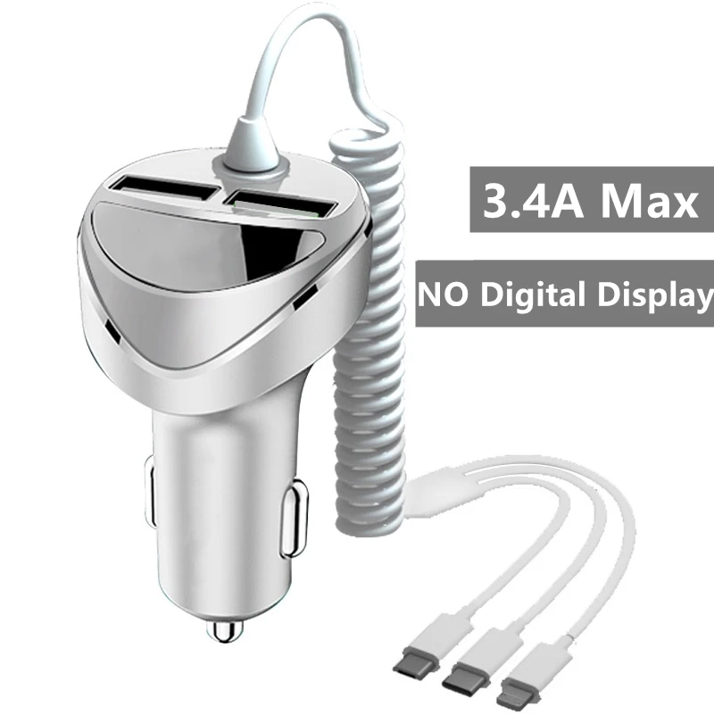 QC 3.0 Quick Car Charger With 3 in 1 USB Cable For iphone 11 7 Samsung Xiaomi Huawei Micro USB Type C Fast Phone Charge Charger dual usb c car charger Car Chargers