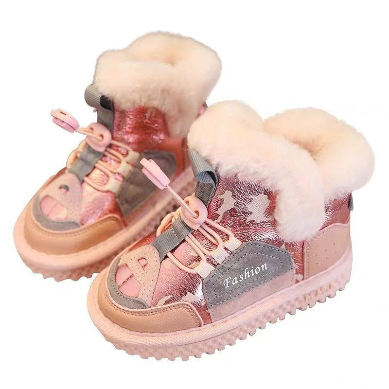 Новинка; Теплая обувь средней длины для девочек; Детские хлопковые зимние сапоги; модные зимние сапоги для мальчиков с эластичной лентой