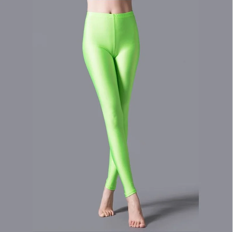 VISNXGI Women Solid Color Pants Leggings Shinny Elasticity Casual Trousers Fluorescent Spandex Candy Ankle-Length Knitted Bottom zyia leggings