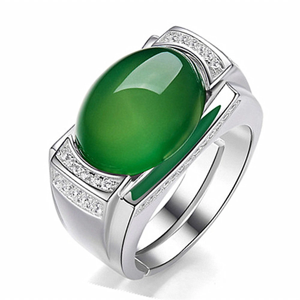 Vintage Emerald Agate Green Jade Gemstones Diamonds Rings For Men 