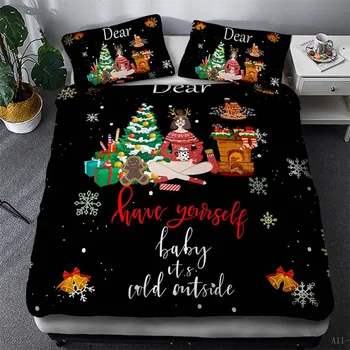 

Black Red Christmas Present Duvet Cover Set Customized Bedding Set For Children Gift Polyester Bed Linen Set US AU UK Size