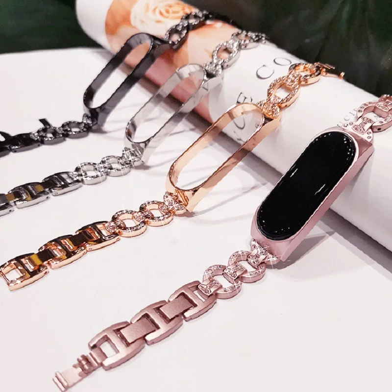 Strap For Xiaomi Mi Band 6 5 4 3 Wrist Metal Bracelet Bling Diamond Stainless Steel MIband Wristbands | Электроника