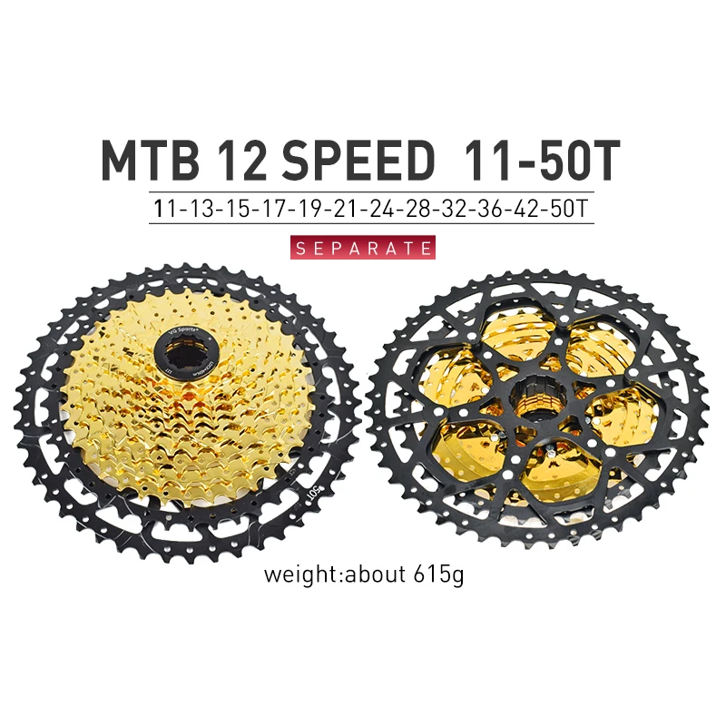 12 Speed 11-50T Gold VG Спорт 9 10 11 12 скоростей MTB велосипед кассета отдельная кассета свободного хода кронштейн Звездочка 40T 42T 46T 50T горный велосипедный маховик - Цвет: 12 Speed 11-50T Gold