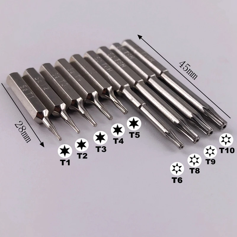 9 шт. отвертка Torx T1 T2 T3 T4 T5 T6H T8H T9H T10H 28 мм и 45 3/25 дюйма (4 мм) | Инструменты