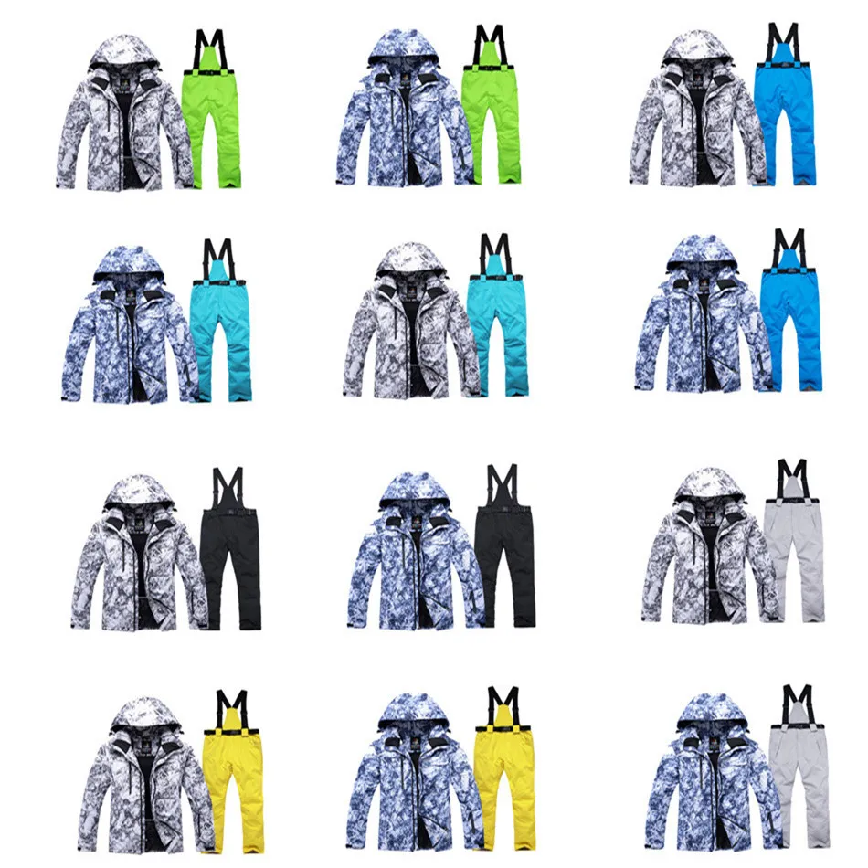 30 теплый мужской зимний костюм, одежда для сноубординга, зимние спортивные водонепроницаемые Утепленные зимние костюмы, лыжные куртки+ зимние штаны