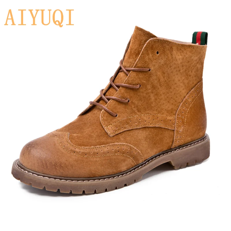 Women Shoes Short-Boots Spring Female Genuine-Leather Trend British Lace Retro