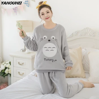 

Thick Warm Flannel Pajama Sets for Women 2019 Autumn Winter Long Sleeve Coral Velvet Pyjama Girls Cute Cartoon Homewear Clothing