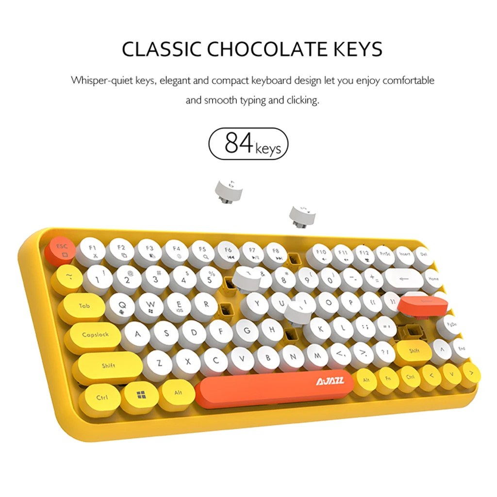 308i Bluetooth Wireless Keyboard Round Key 84 Keys Computer Gaming Keyboard Round Keycaps for Office Laptop Tablet