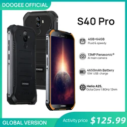 DOOGEE S40 Pro Android 10 прочный мобильный телефон IP68/IP69K 4 Гб Оперативная память 64 Гб Встроенная память Водонепроницаемый смартфонов Helio A25 Восьмиядер...