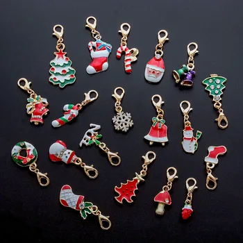 

19 Pcs/Set Enamel Christmas DIY Decoration Charms Keychains Tree Bell Snowman Alloy Lobster Buckle Clasp Charms Jewelry Pendants