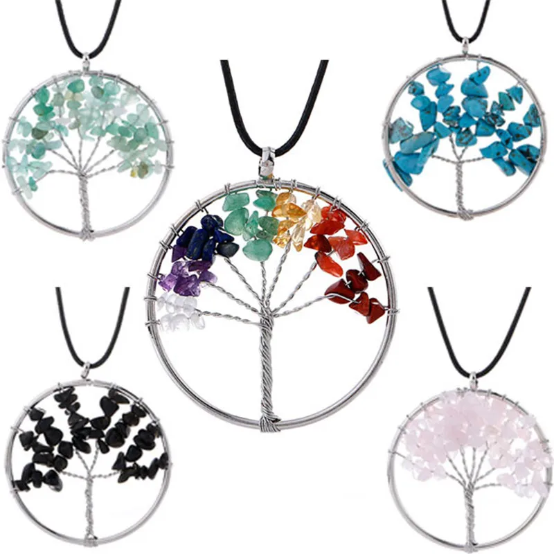 7 Chakra Tree Of Life Pendant Necklace Copper Crystal Natural Stone