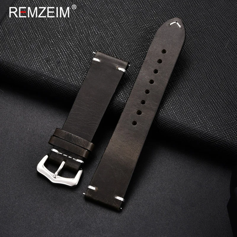 Artisan Oil Wax Leather Watchband in Blue, Red, and Brown - Premium Replacement Strap