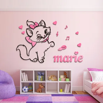

Mary the cute little cat has an acrylic 3dwall with decorative stickers on the walls of the princess room and the girl's bedroom