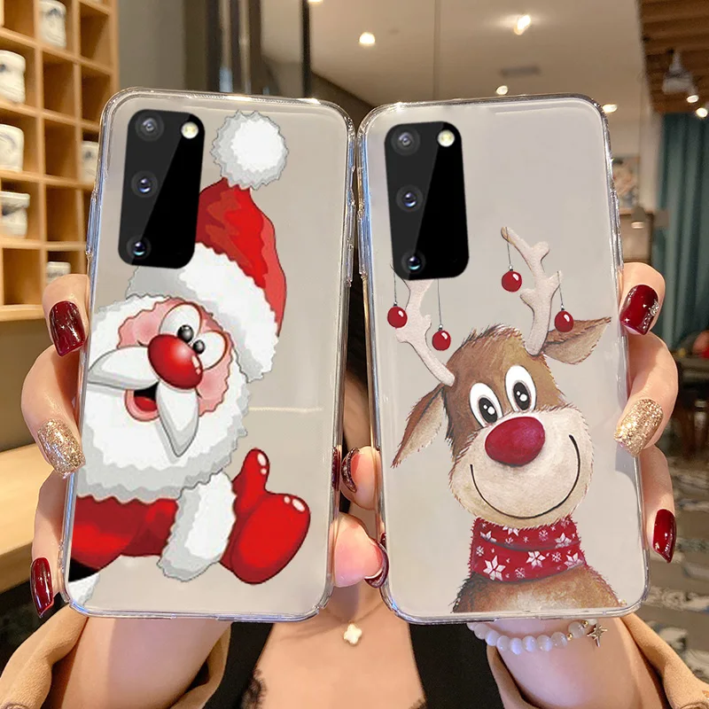 Рождественский Прозрачный чехол для телефона с Санта-Клаусом оленем Samsung Galaxy S8 S9