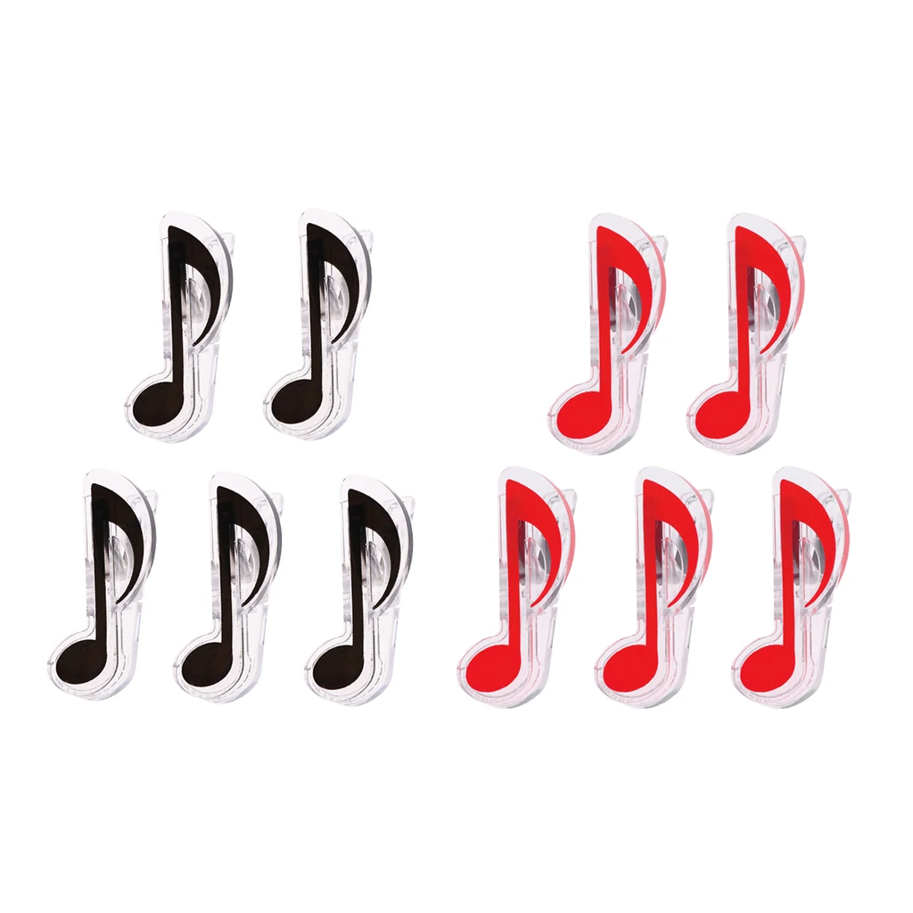 Finest 10pcs Musical Note Quaver Treble Clef Page Clips, Black Red