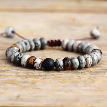 Natural Jaspers Stone Mens Women Macrame Bracelets Couples Lovers Beads Bracelet Friendship Men Bracelet