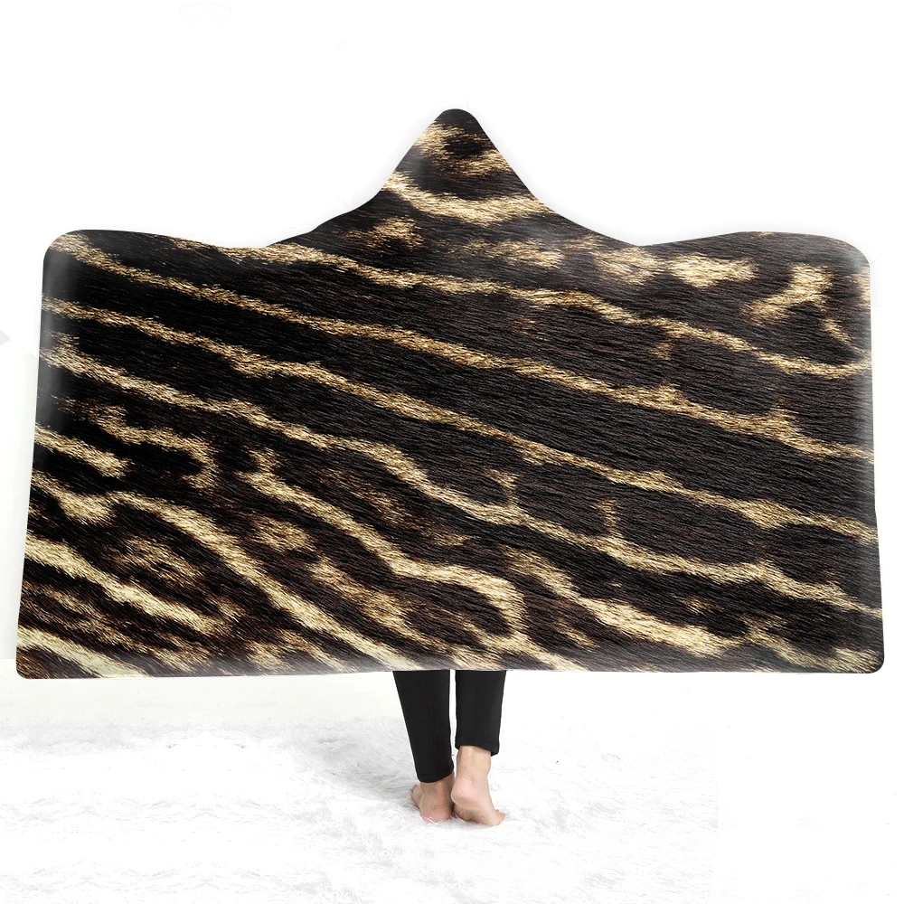 

Leopard Print Microfiber Fleece Sherpa Blanket Fashion Warmth Four Seasons Blanket Wearable Hooded Throw Blanket for Bed Travel
