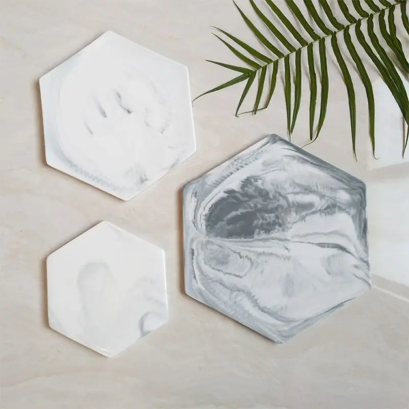 Marble Cheese Cutting Boards Decorative Ceramic Pastry Plate Serving Tray Chopper Chopping Coaster Mad Pad Gray Large Round ceramic dessert plates
