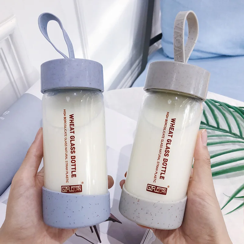 

280ml Mini Glass Water Bottles With Silicon Protective Cover Transparent My Bottle Sport Korean Style Leakproof Glass Travel Mug