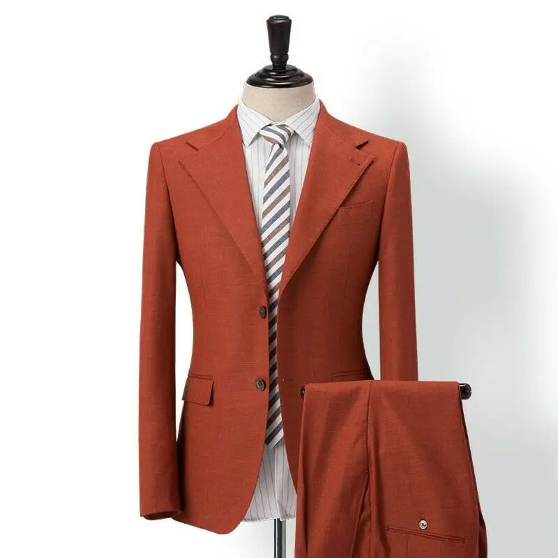 

2020 New Arrival Orange Men's Suits 2 Pieces(Jacket+Pant) Tuxedos Business Groom Wedding Prom Men Suit Slim Fit Custom Made