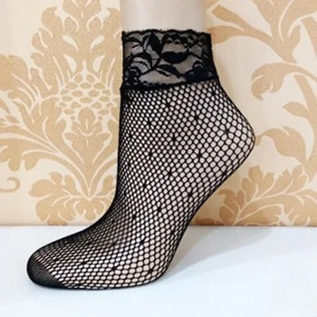 

Charming 1Pair Women Sexy Breathable Silk Socks Soft Elasticity Black Fishnet Lace Flower Mesh Ankle Elastic Hosiery Sock