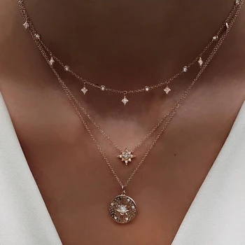 

IPARAM Vintage Multilayer Star Pendant Necklace for Women 2020 Bohemian Layered Coins Star Necklace Fashion Jewelry Gift