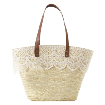 

Fashionable Women's Lace Shoulder Bag Simple Woven Bag Straw Bag Large Capacity Beach Handbag