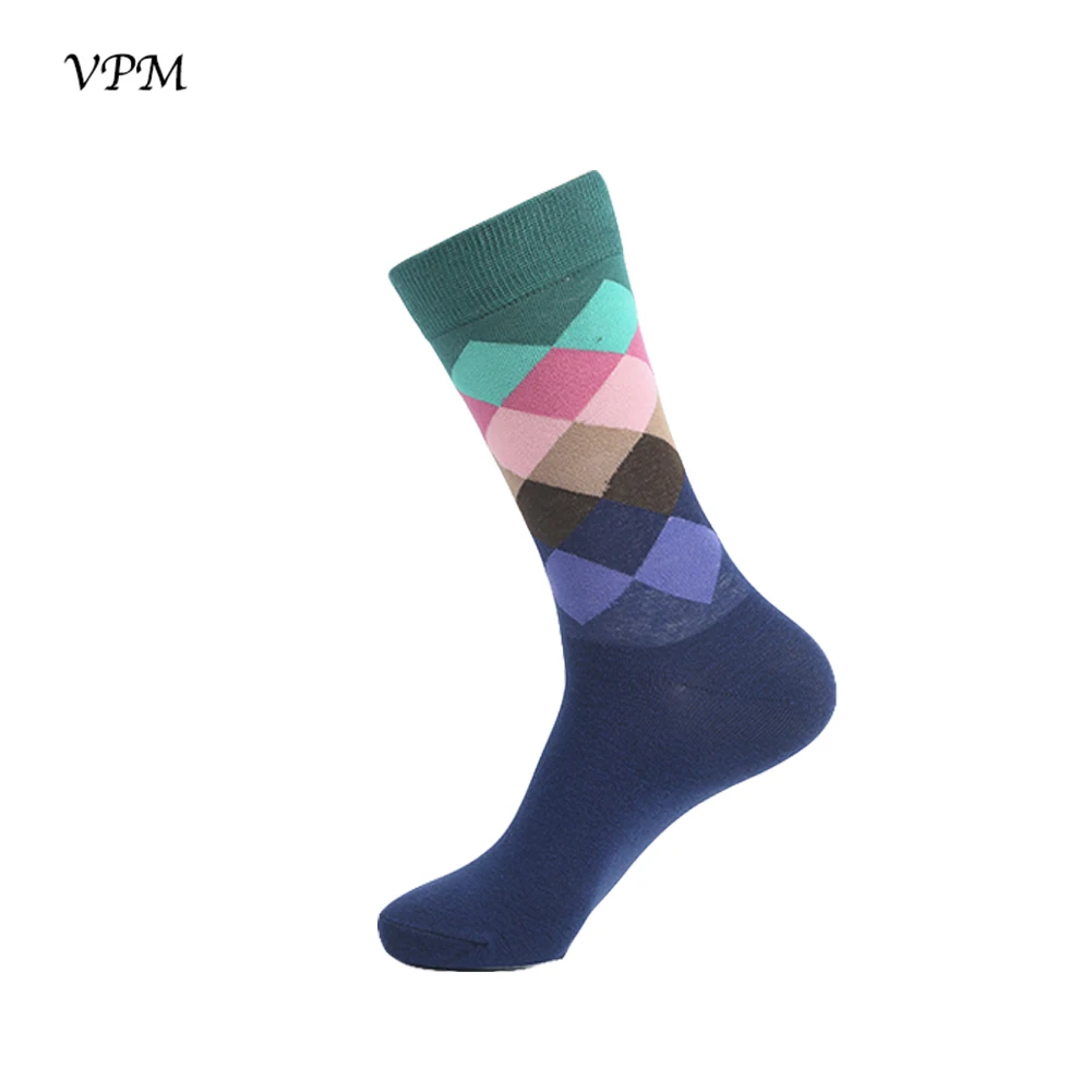 VPM, новинка, цветные мужские носки, узор, Аргайл, картина маслом, полосатый бриллиант, чёсаный хлопок, свадебные носки, лучший подарок - Цвет: Прозрачный