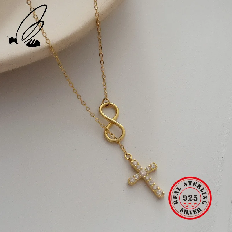 

Cross Infinite Necklaces Pendants 925 Sterling Silver Gold Chain Boho Dainty Necklace Long Collar Mujer Women Accessories Tak