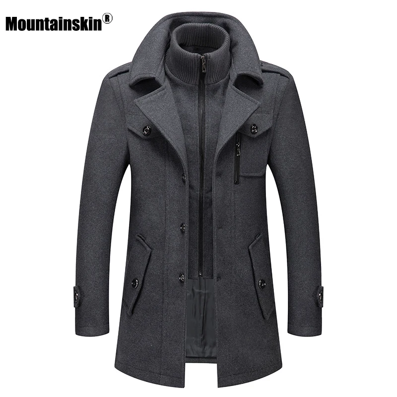 

Mountainskin Men's Winter Woolen Coat Thick Windproof Scarf Cotton Wool Long Jacket Winter Autumn Casual Warm Outwear Male DQ389