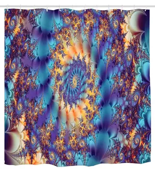 

Fractal Flowers Shower Curtain Design Polyester Waterproof Fabric with 12 Rust Proof Hooks,ches