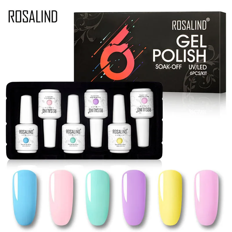 ROSALIND 6 шт. набор гель-лаков для ногтей 15 мл Полупостоянный Гибридный Vernis набор гелей для ногтей Замачивание ногтей Дизайн ногтей маникюрный набор