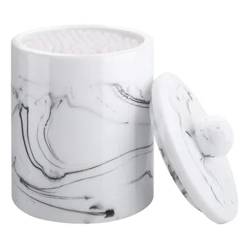 

Resin Cotton Swab Box with Lid Round Dispenser Storage Box Cosmetics Makeup Organizer Containers Jar for Q-tip - Makeup Cotton